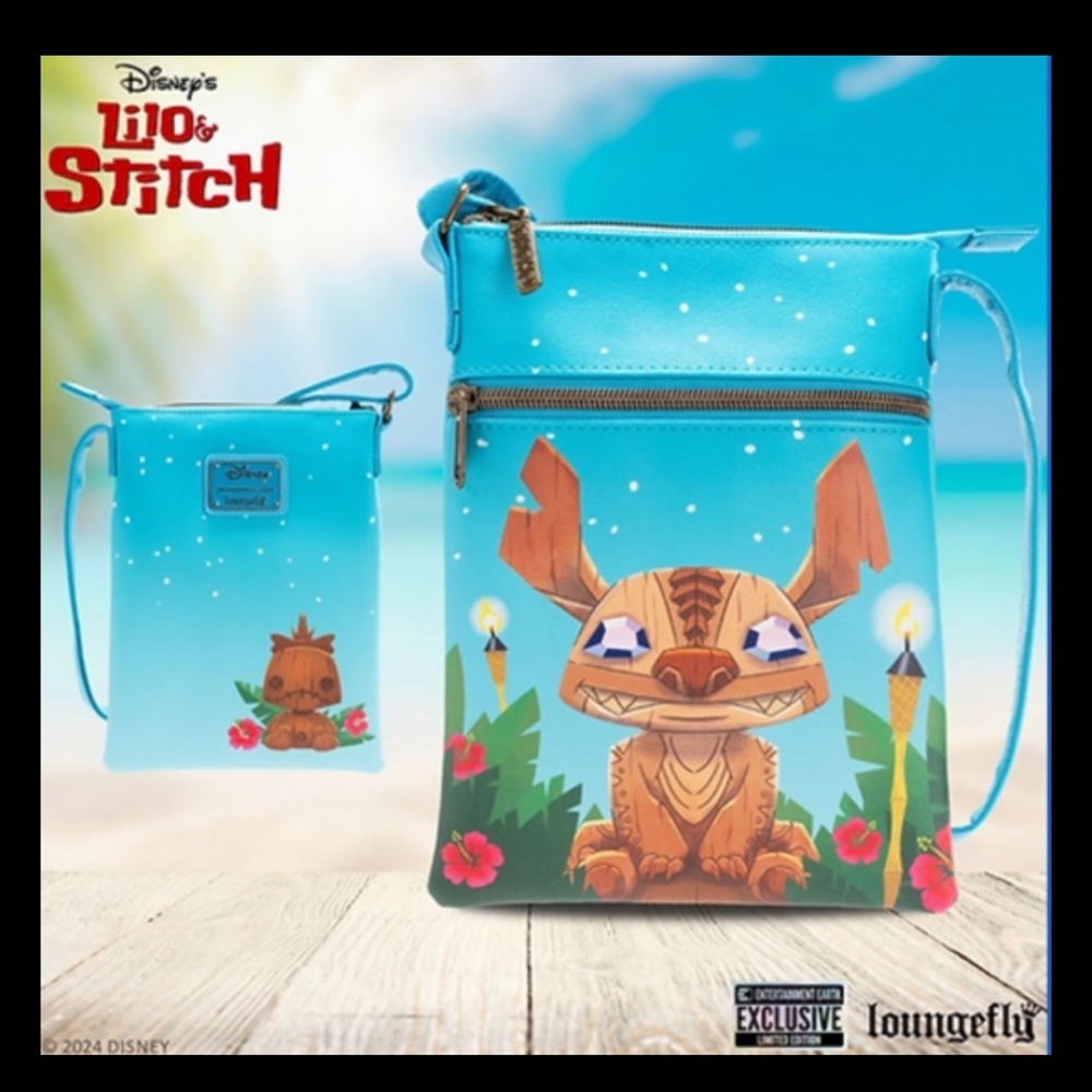Disney Lilo and Stitch Carved Wood Tiki Stitch Passport Bag NEW - Picture 2 of 5